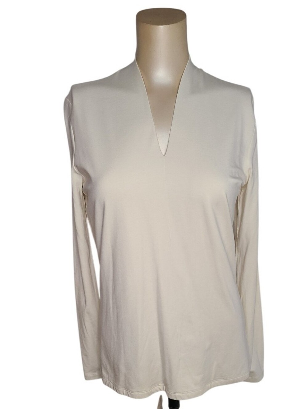Talbots Off-White Notch V-Neck Long Sleeve Top S